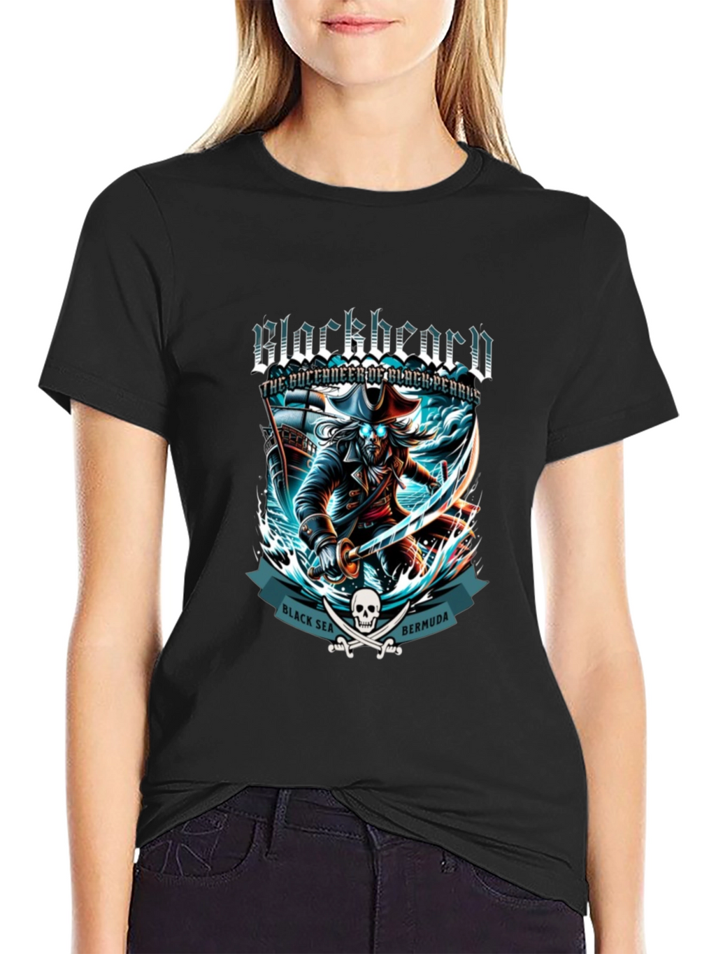 Camiseta Negra Blackbeard Pirata