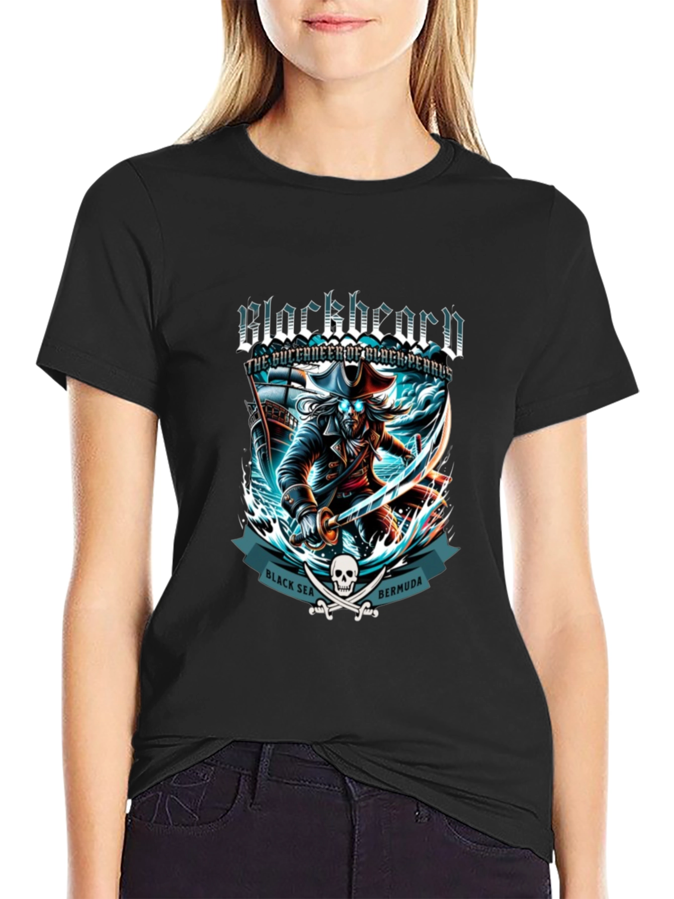 Camiseta Negra Blackbeard Pirata