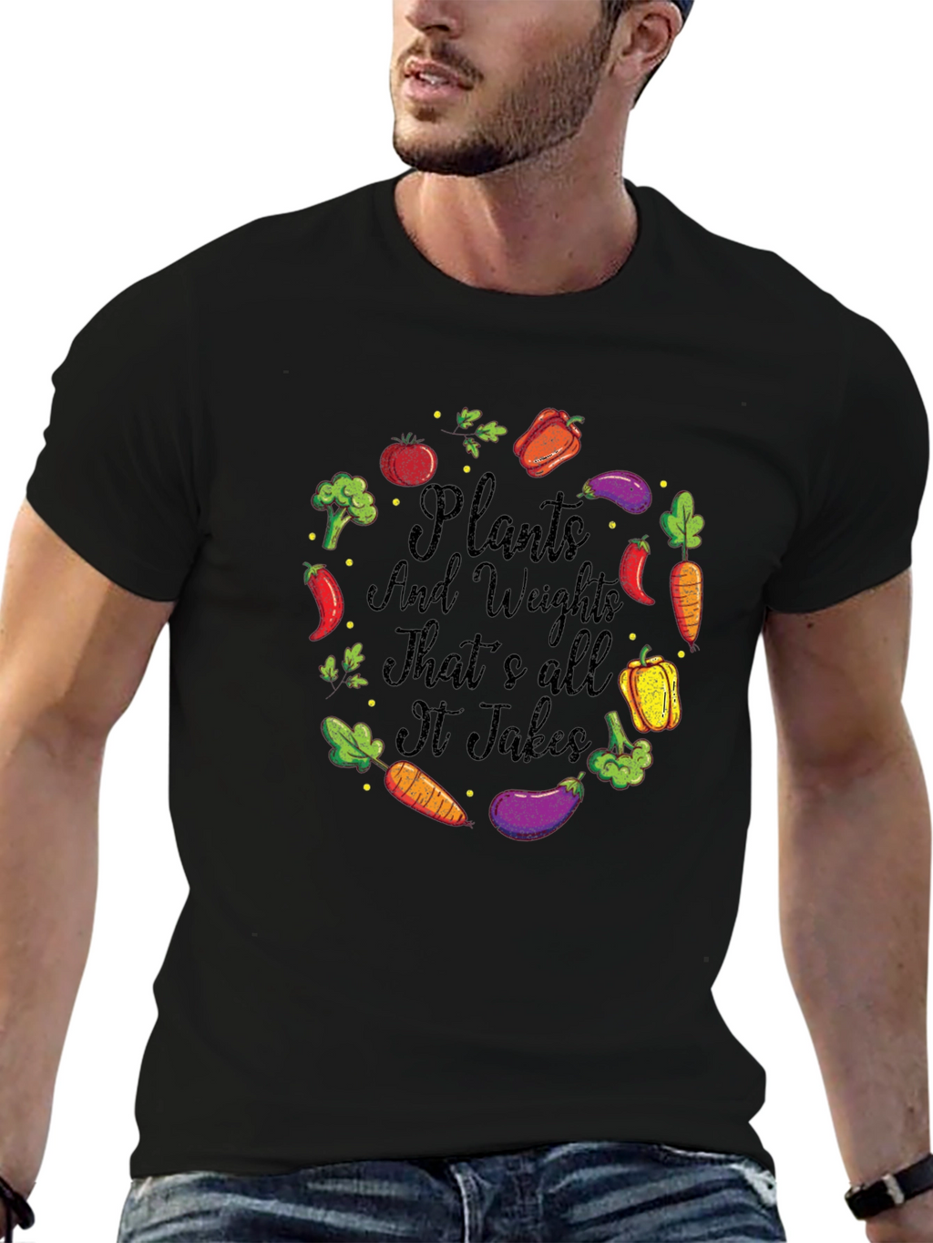 Camiseta Hombre: Plantas y Pesas