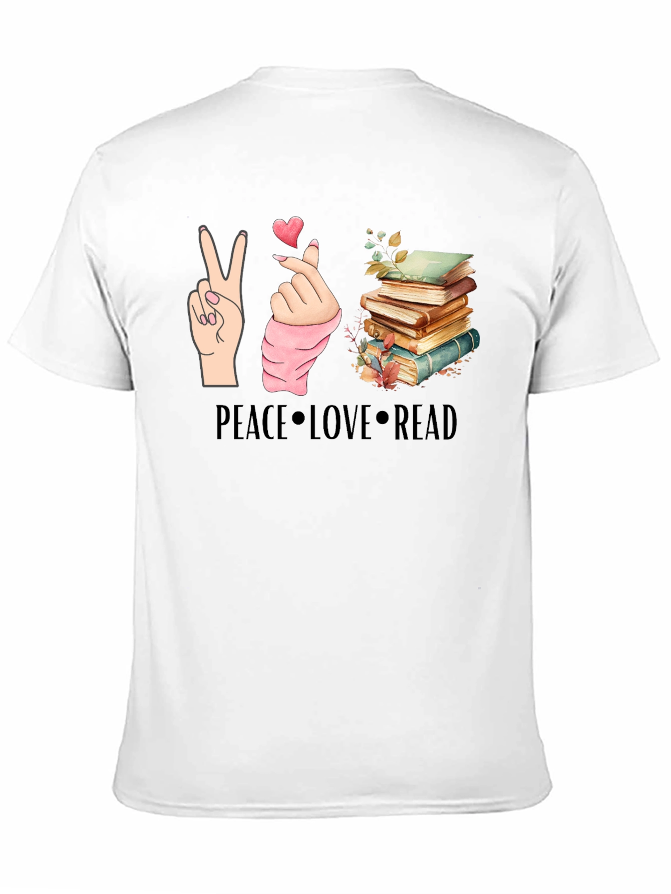 Camiseta Negra con Diseño de Paz Amor y Lectura