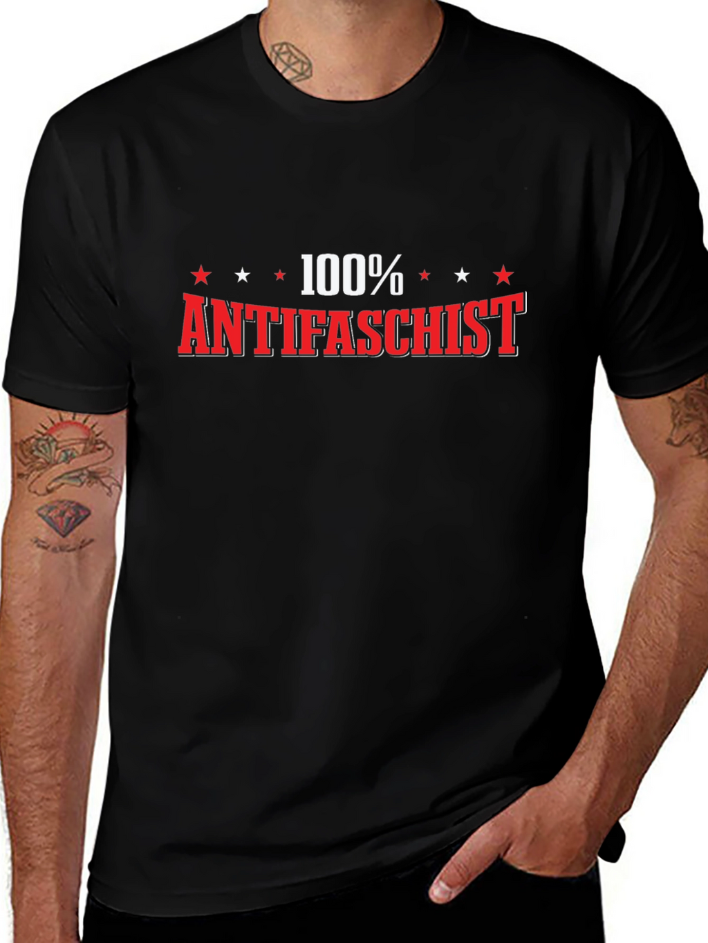 Camiseta Negra 100% Antifascista para Hombre