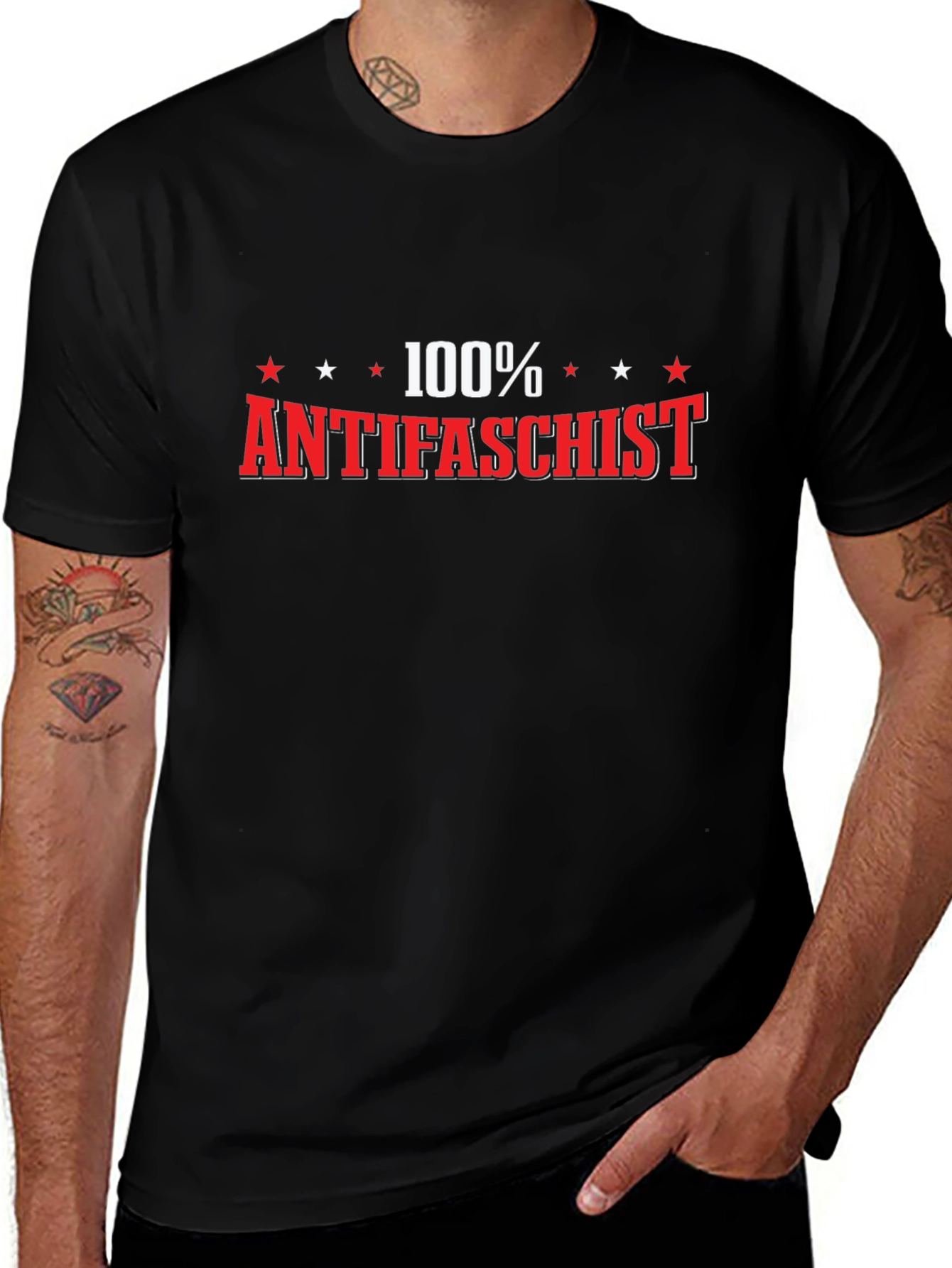 Camiseta Negra 100% Antifascista para Hombre