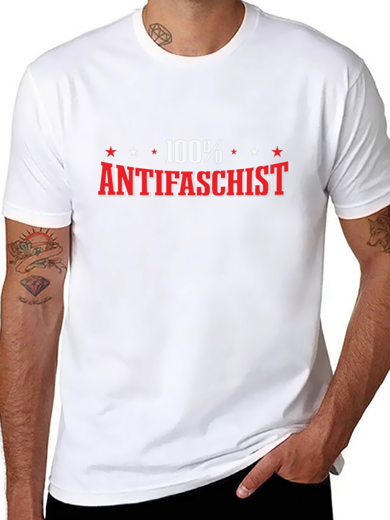 Camiseta Negra 100% Antifascista para Hombre