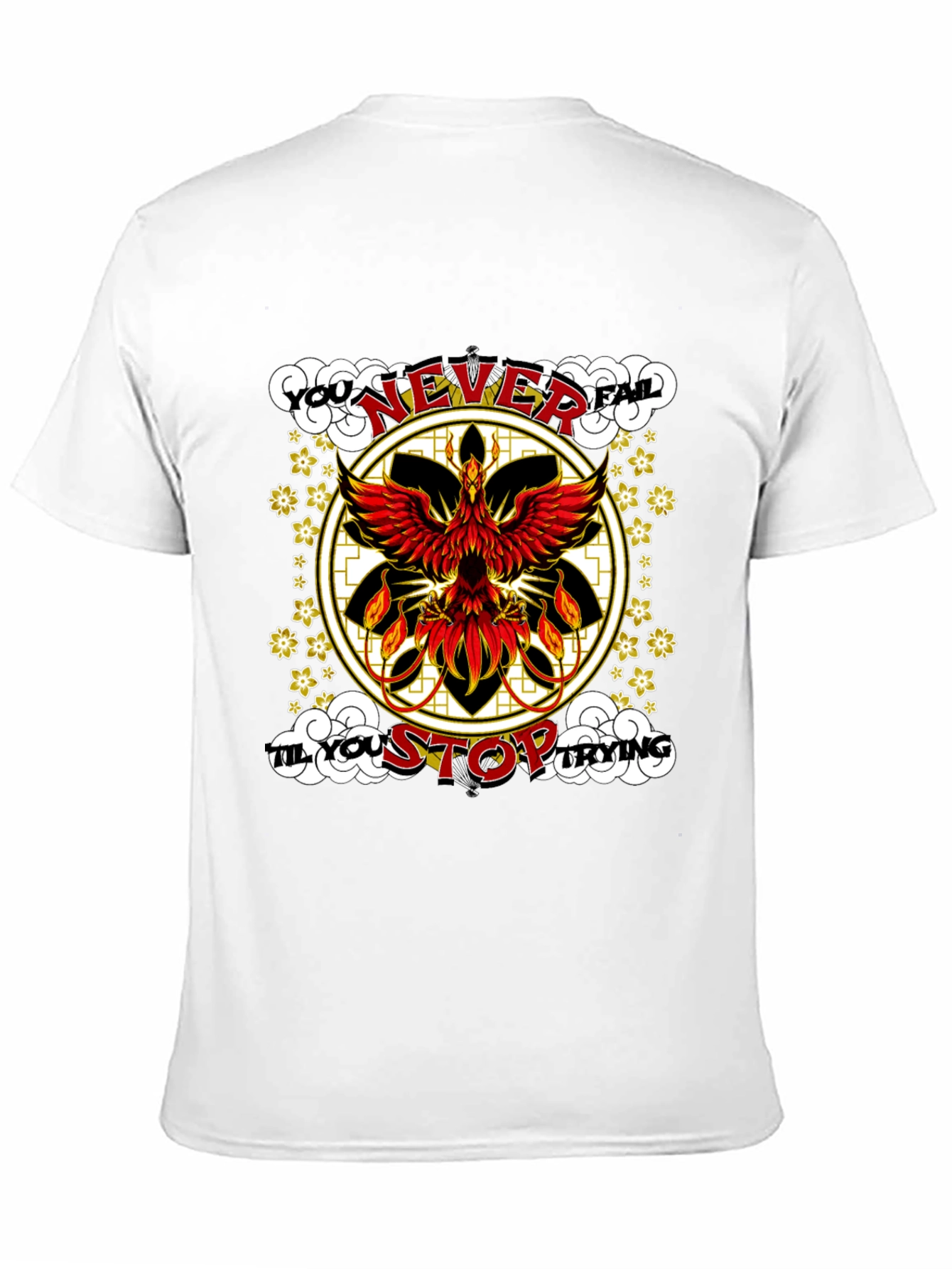 Camiseta Negra con Diseño de Ave Fénix Inspirador