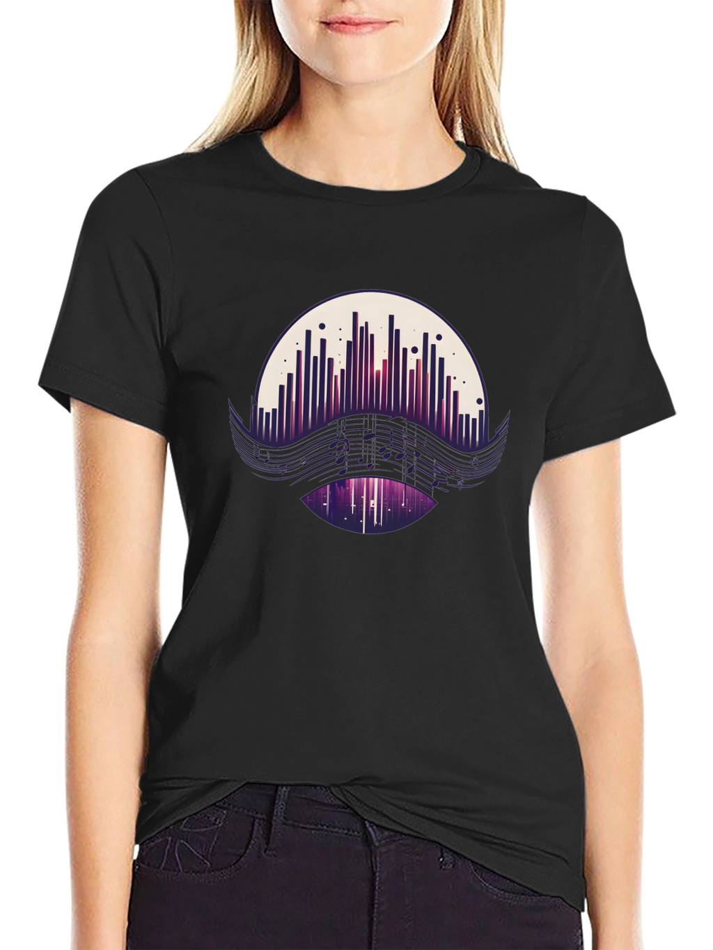 Camiseta Negra con Diseño Abstracto Musical