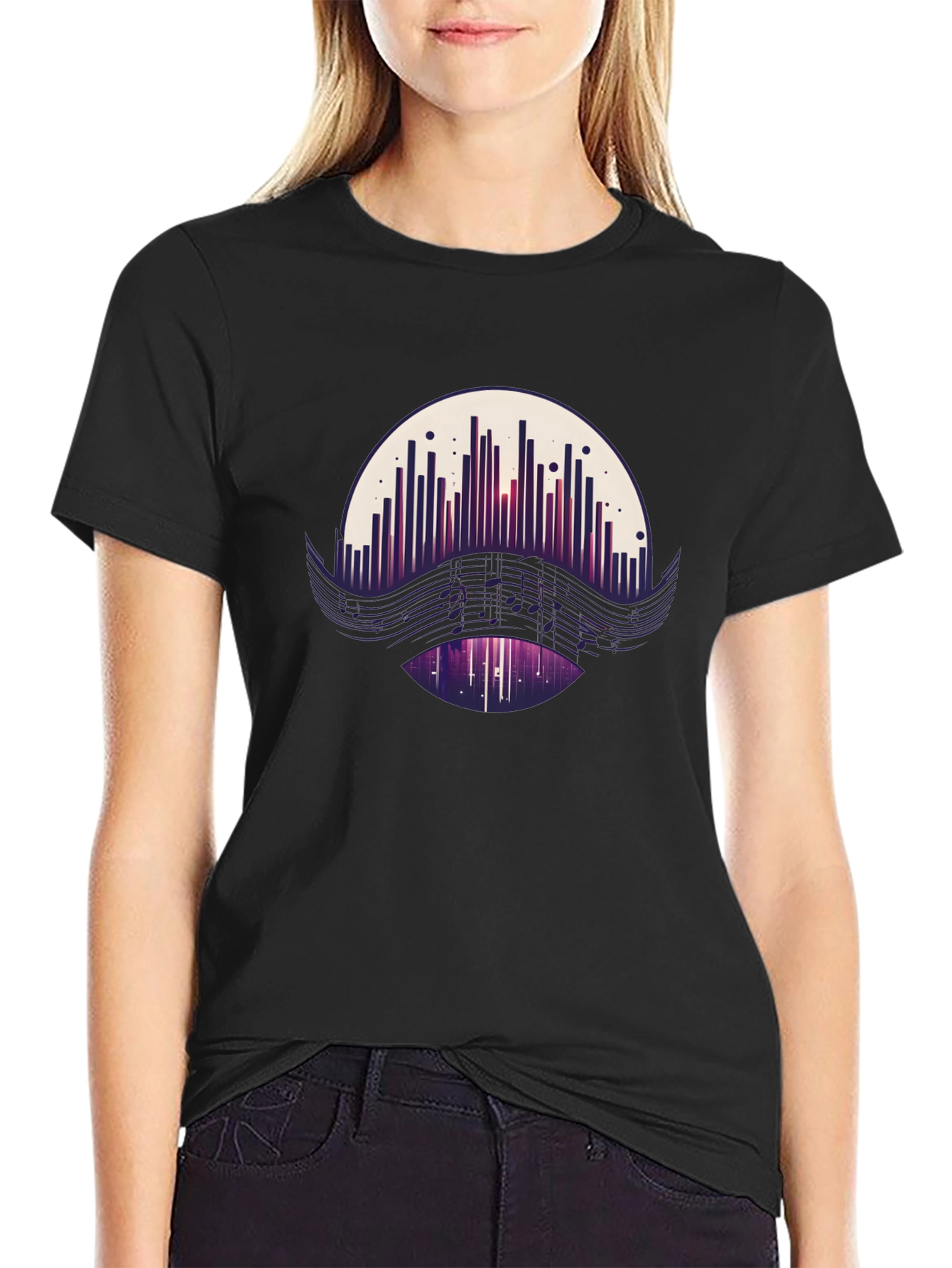 Camiseta Negra con Diseño Abstracto Musical