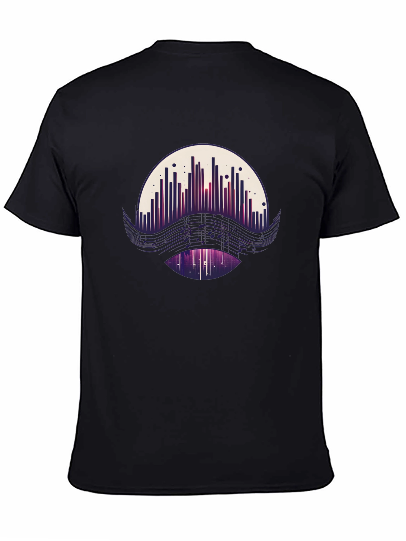 Camiseta Negra con Diseño Abstracto Musical