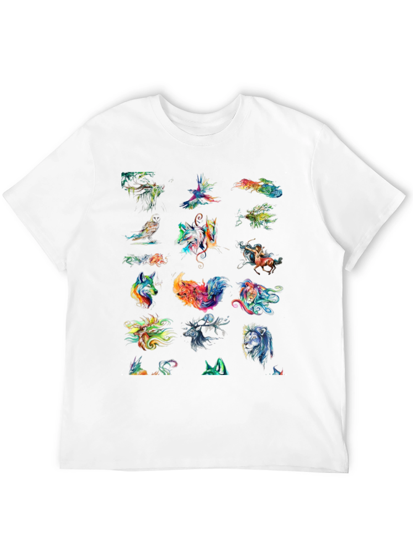 Camiseta Negra con Diseño de Animales Abstractos