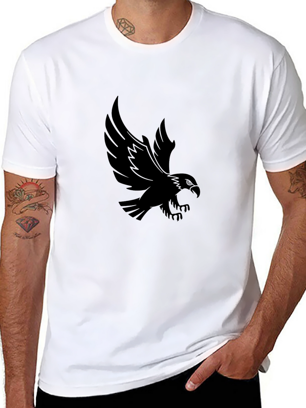 Camiseta Negra Águila Estampada Hombre