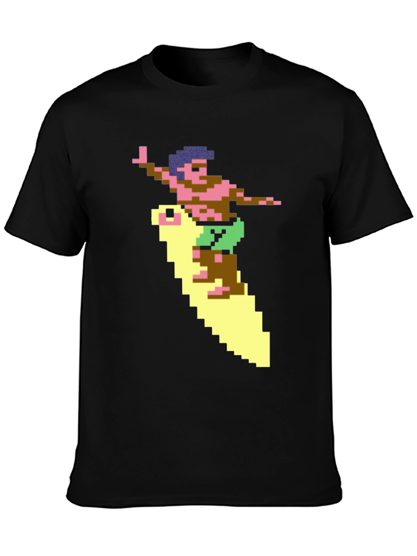 Camiseta Hombre Diseño Surfista Retro Pixelado
