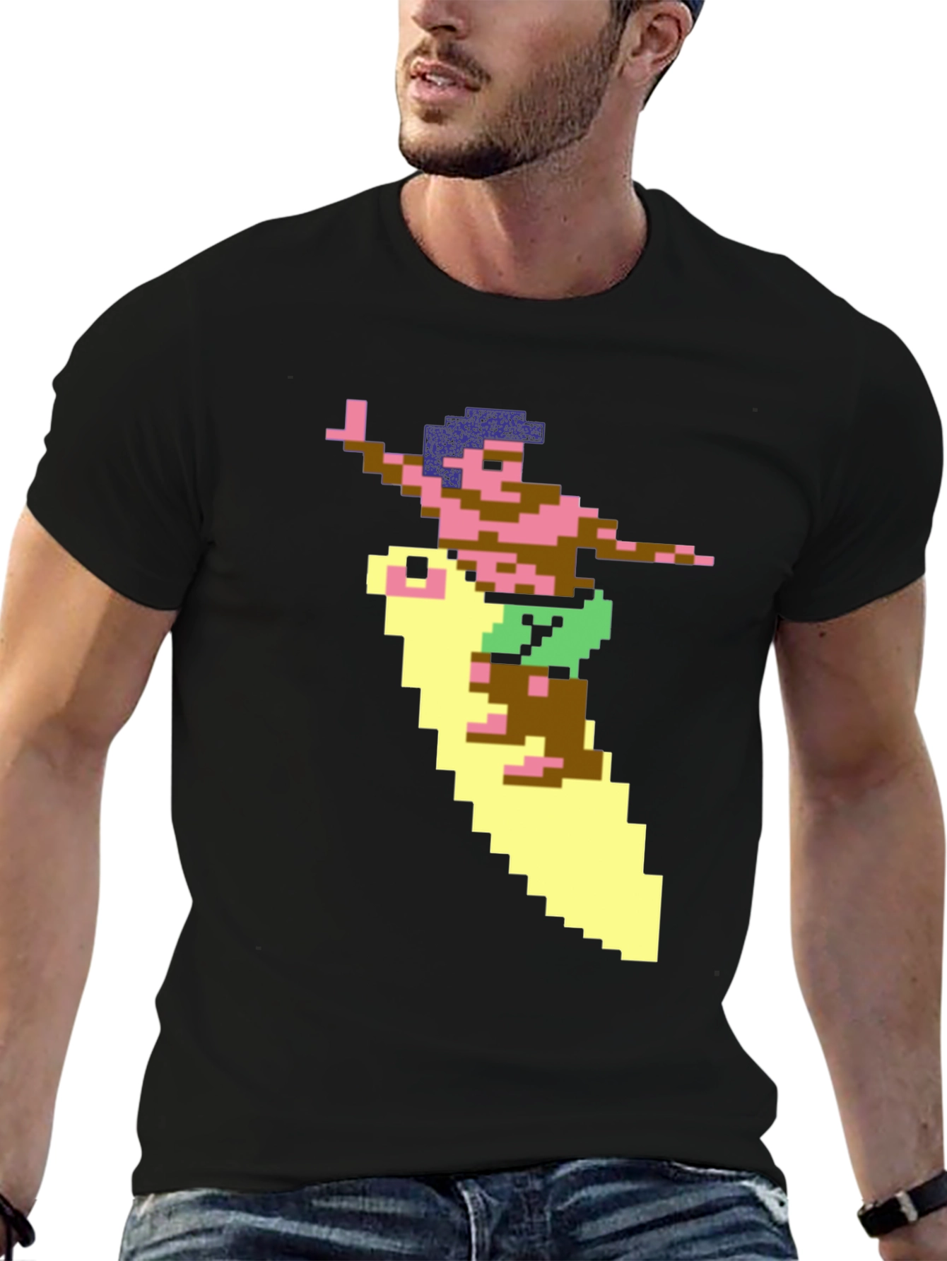 Camiseta Hombre Diseño Surfista Retro Pixelado