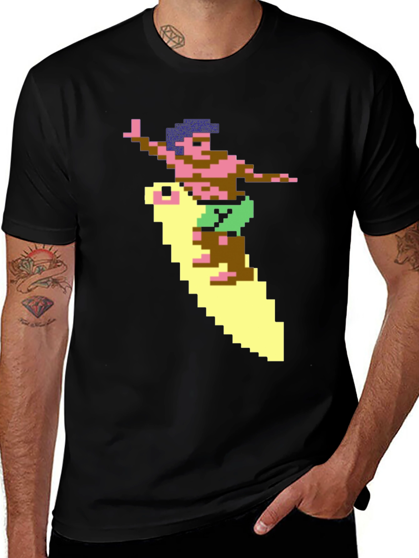 Camiseta Hombre Diseño Surfista Retro Pixelado