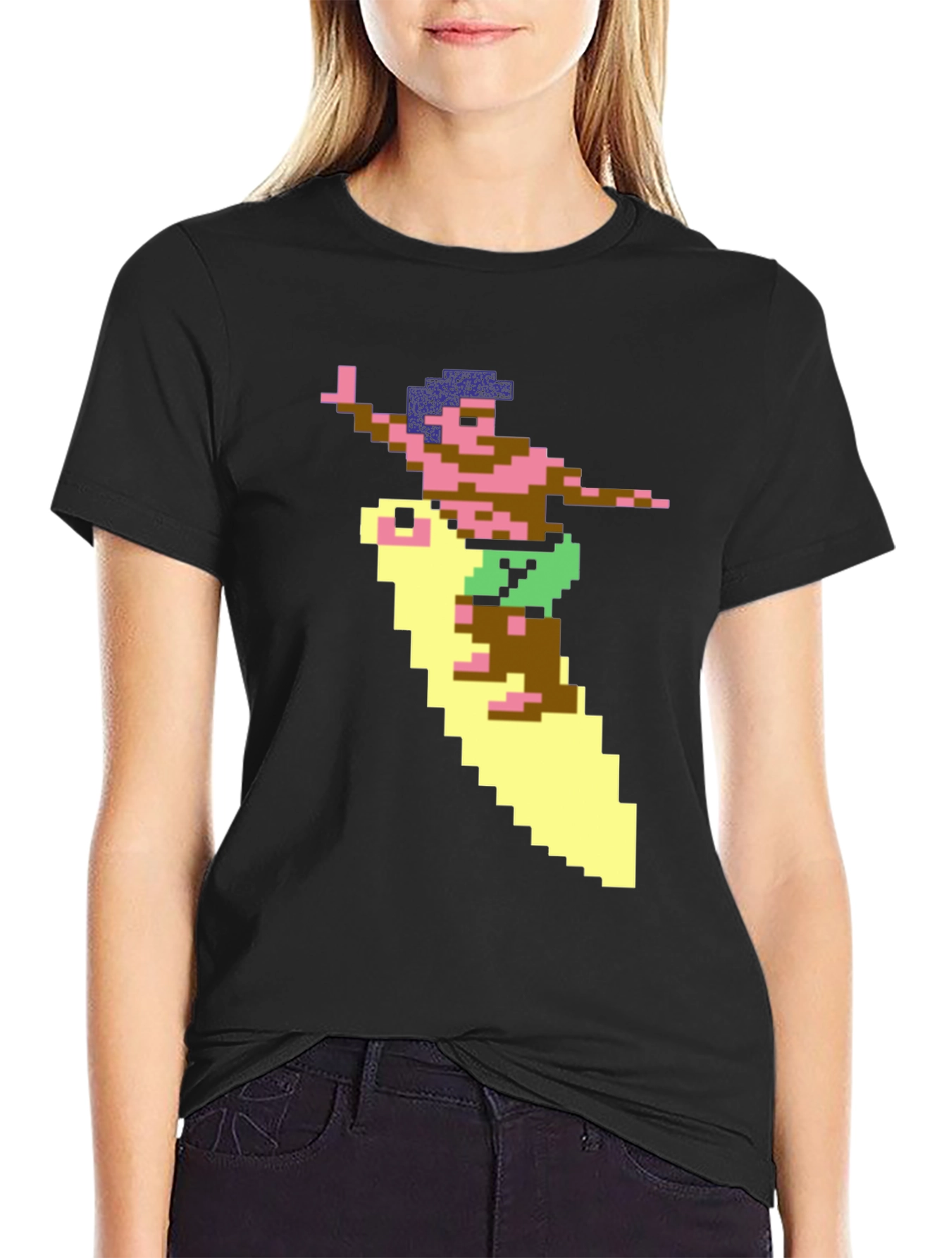 Camiseta Hombre Diseño Surfista Retro Pixelado