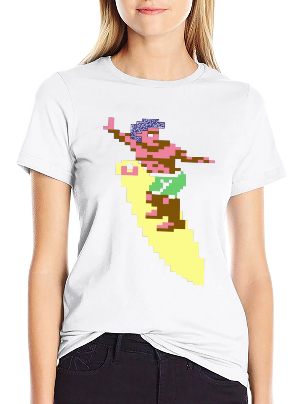 Camiseta Hombre Diseño Surfista Retro Pixelado