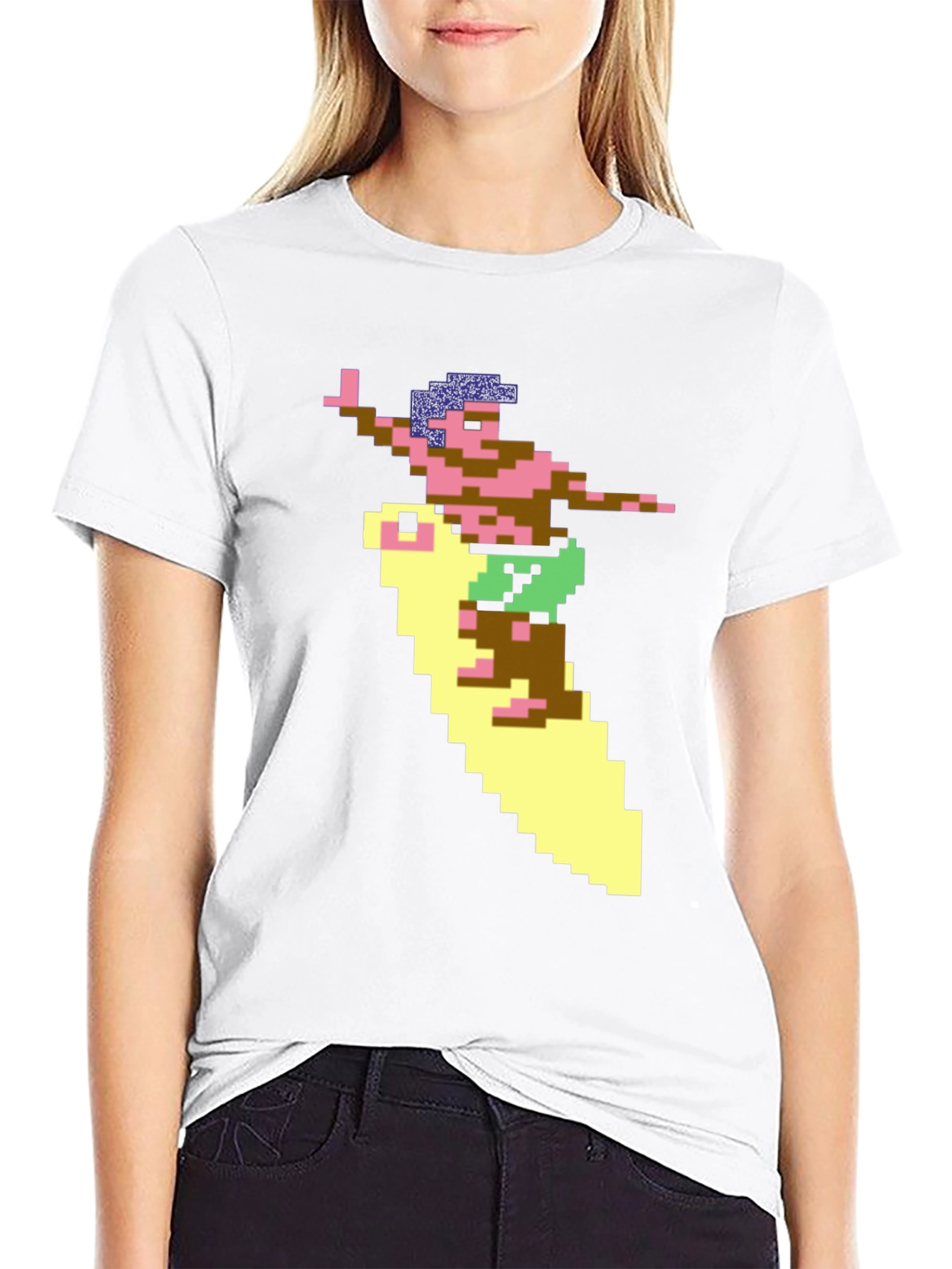 Camiseta Hombre Diseño Surfista Retro Pixelado