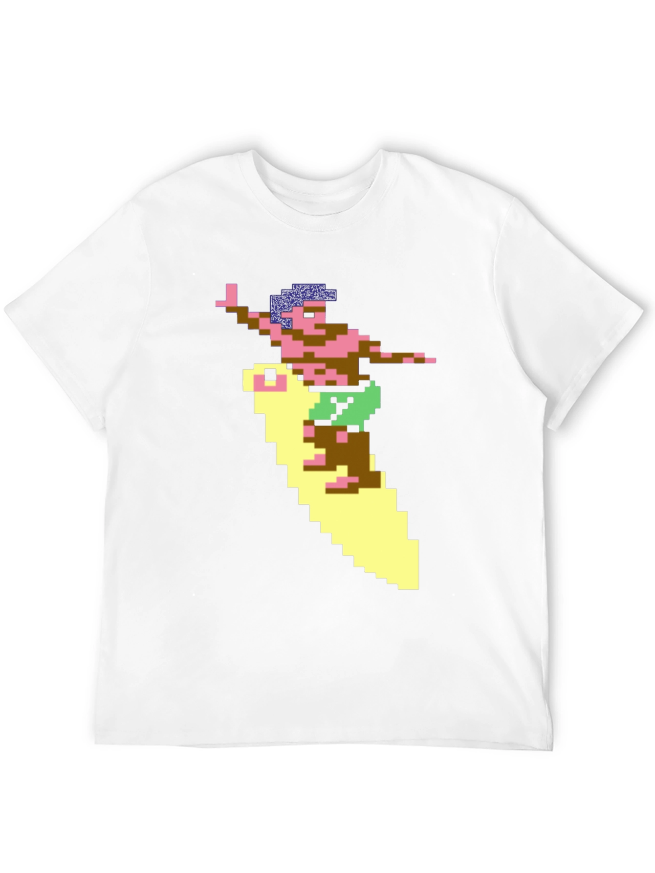 Camiseta Hombre Diseño Surfista Retro Pixelado