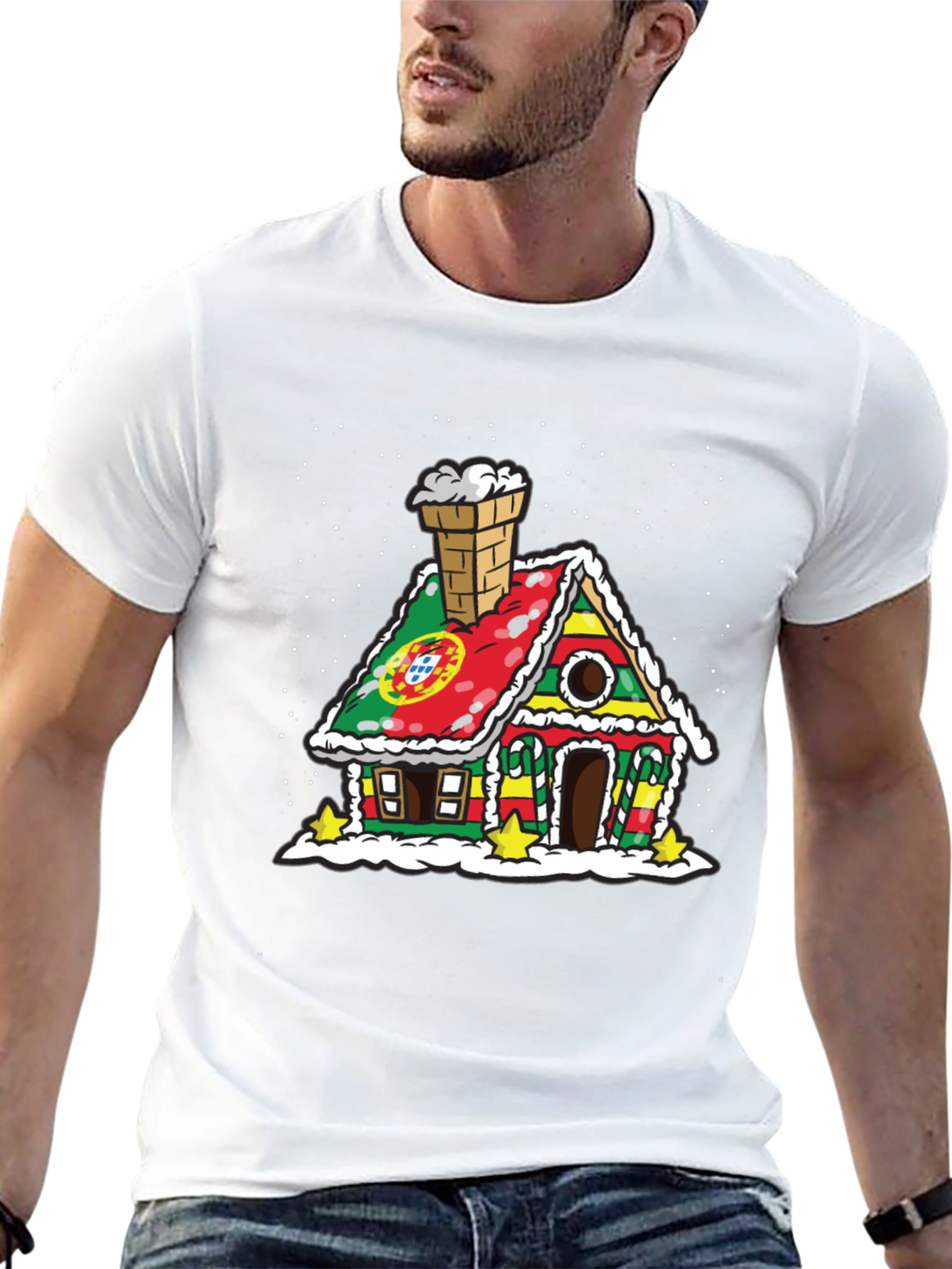 Camiseta Negra Casa de Pan de Jengibre Portugal Navidad