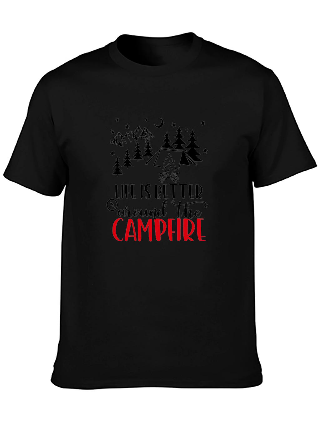 Camiseta Negra con Diseño de Camping Campfire