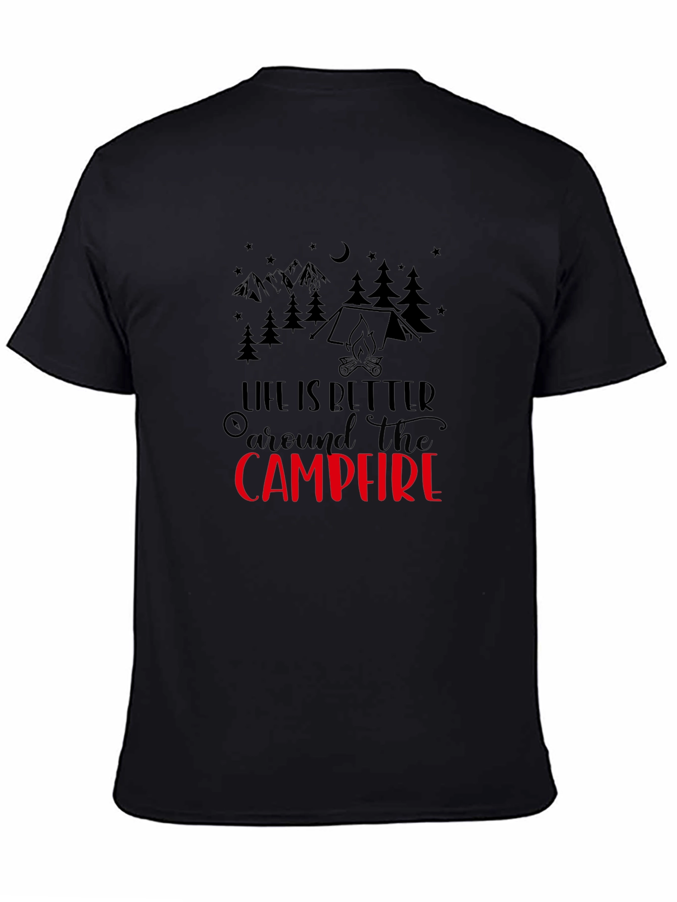 Camiseta Negra con Diseño de Camping Campfire