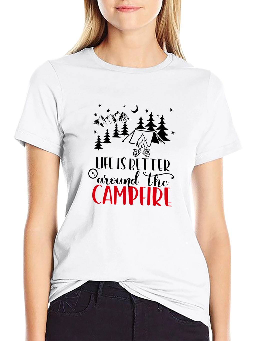 Camiseta Negra con Diseño de Camping Campfire