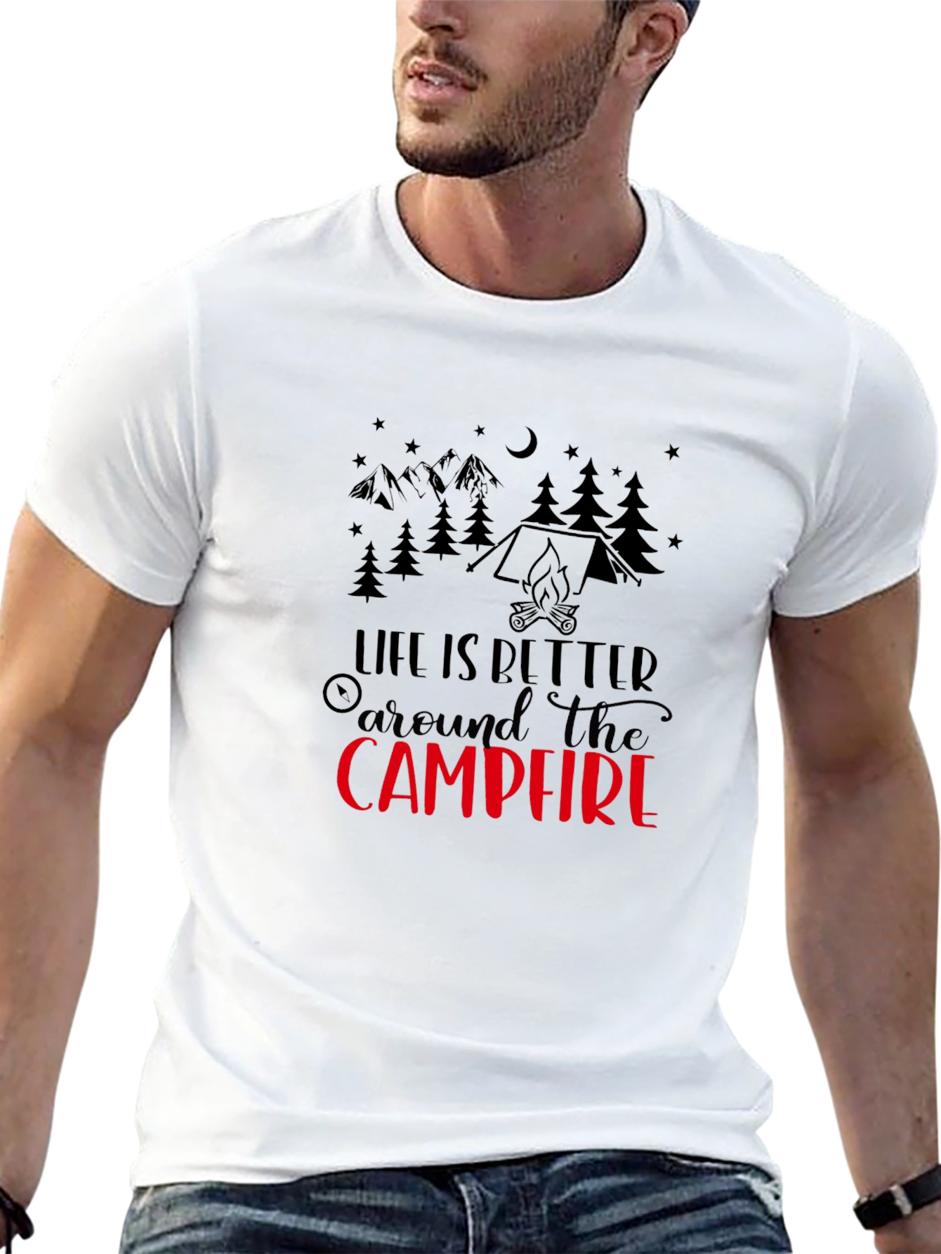 Camiseta Negra con Diseño de Camping Campfire