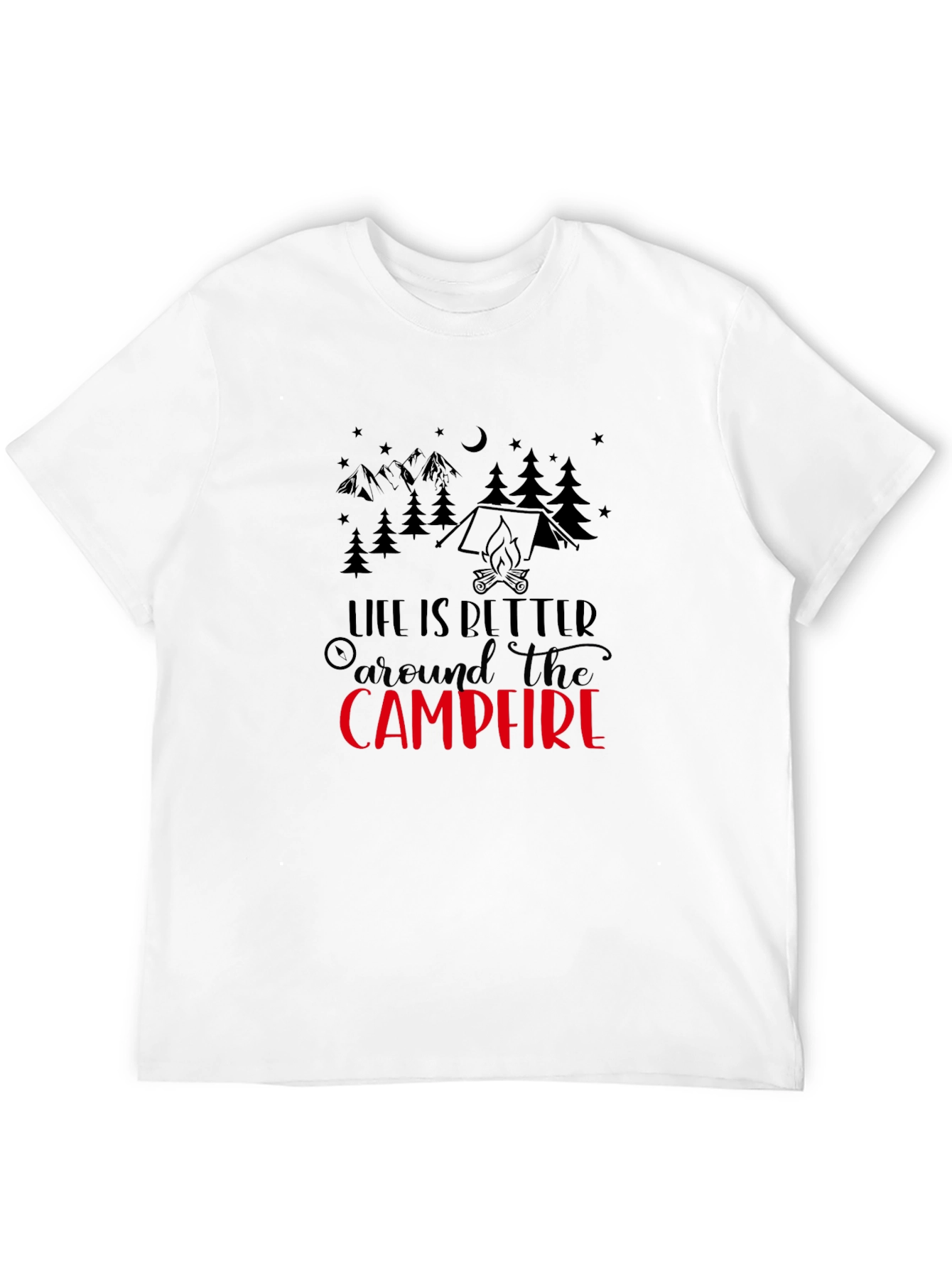 Camiseta Negra con Diseño de Camping Campfire