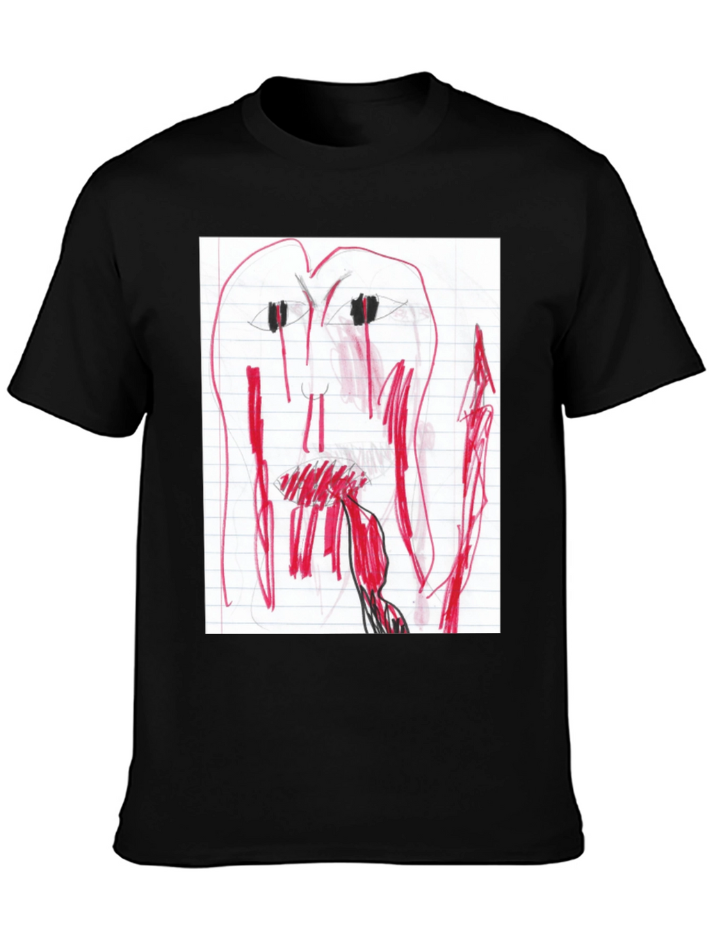 Camiseta Negra con Dibujo Abstracto Rojo