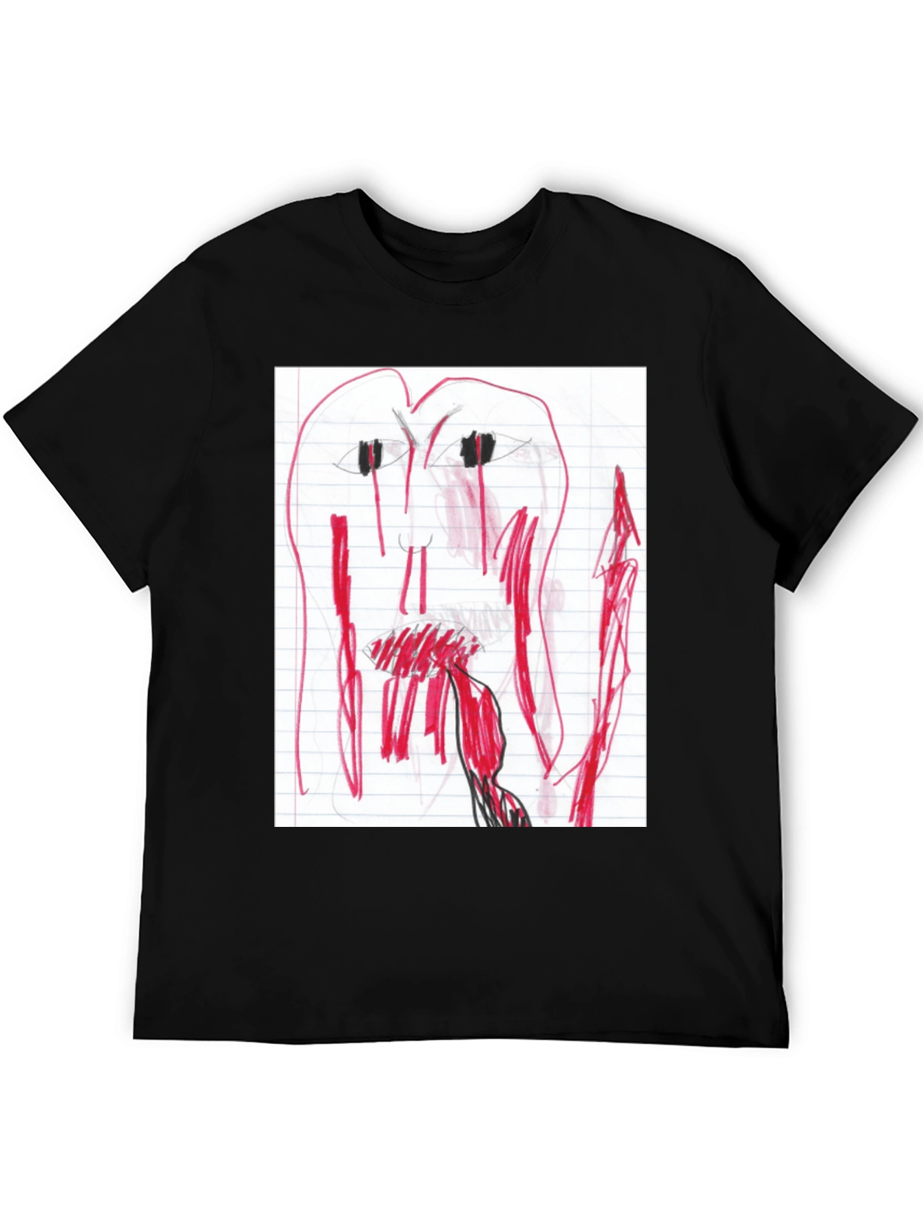Camiseta Negra con Dibujo Abstracto Rojo