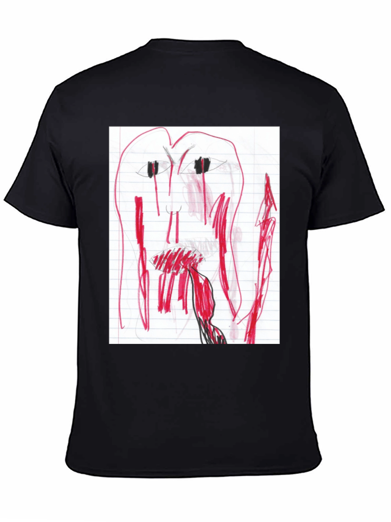 Camiseta Negra con Dibujo Abstracto Rojo