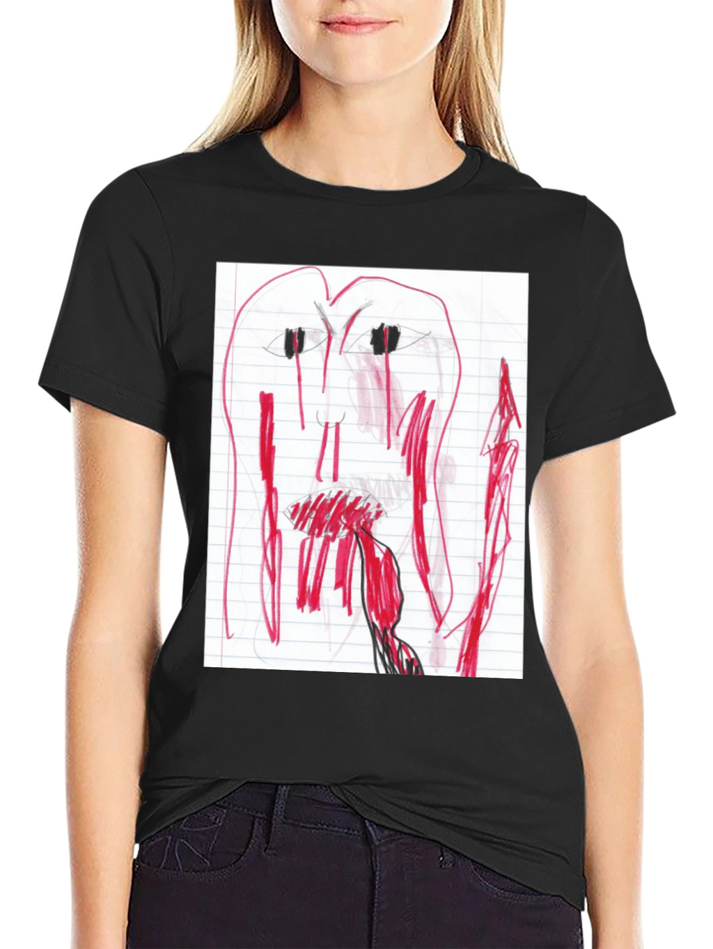 Camiseta Negra con Dibujo Abstracto Rojo