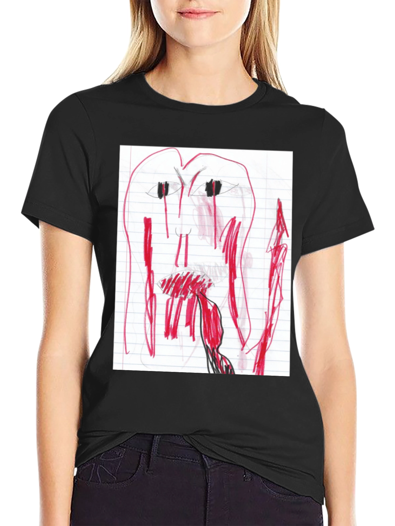 Camiseta Negra con Dibujo Abstracto Rojo