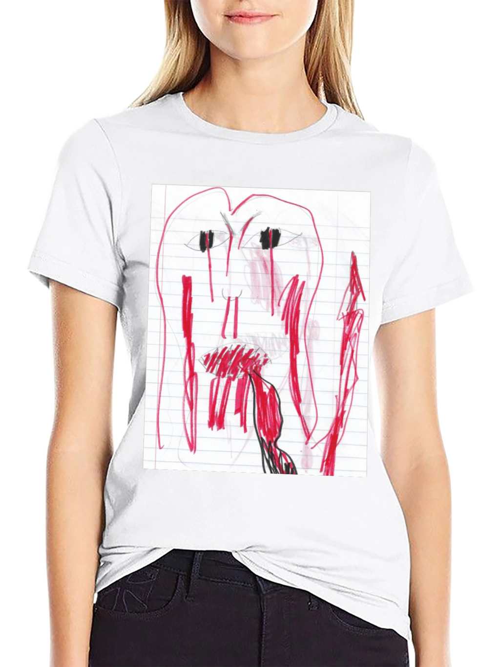 Camiseta Negra con Dibujo Abstracto Rojo