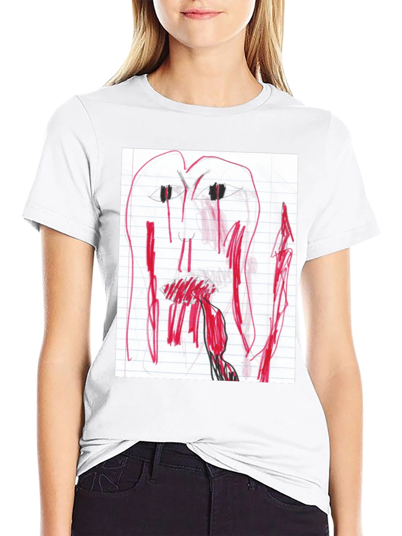 Camiseta Negra con Dibujo Abstracto Rojo
