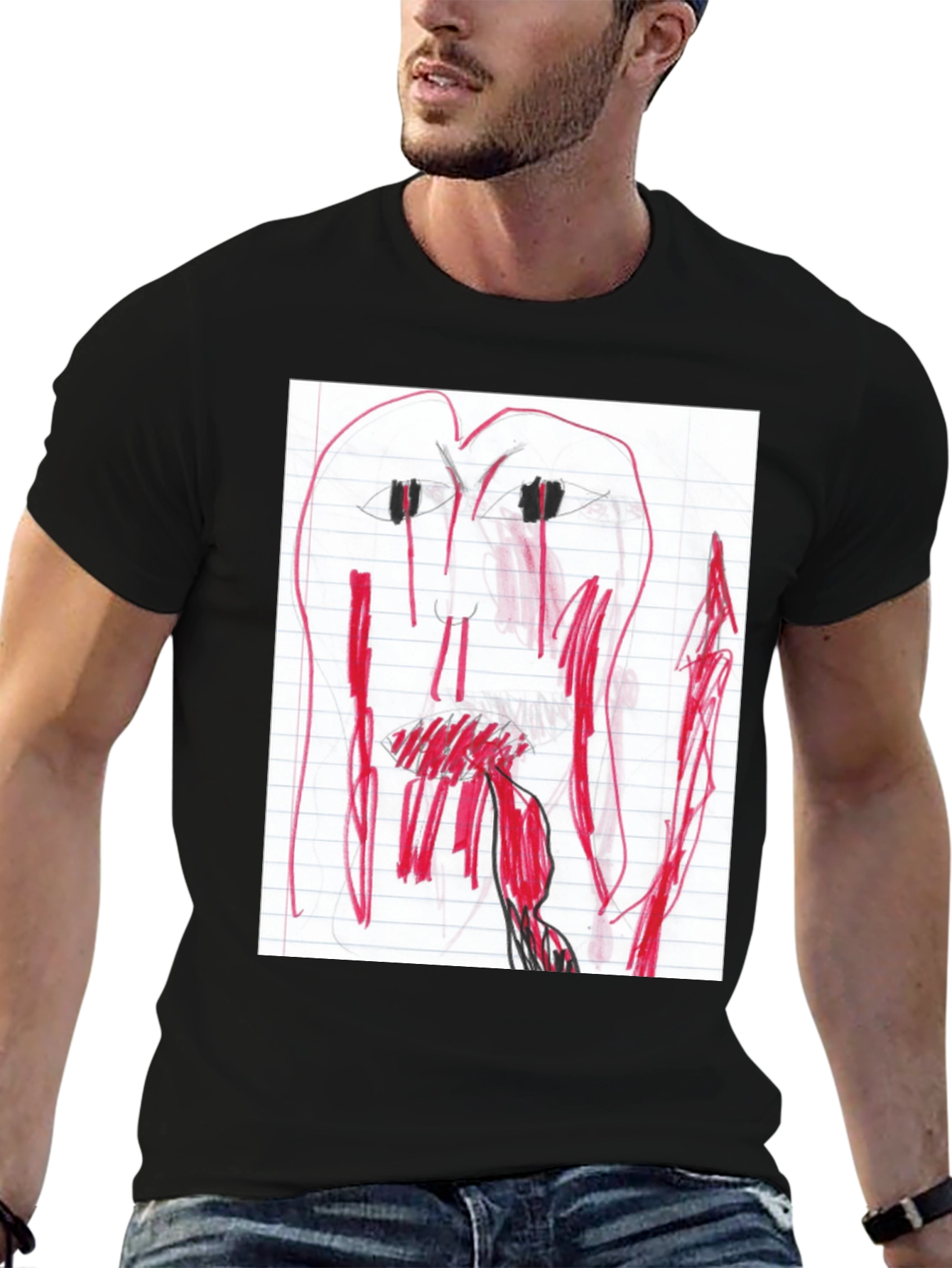 Camiseta Negra con Dibujo Abstracto Rojo