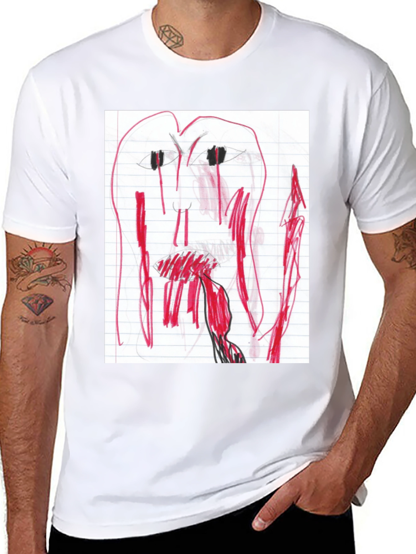 Camiseta Negra con Dibujo Abstracto Rojo