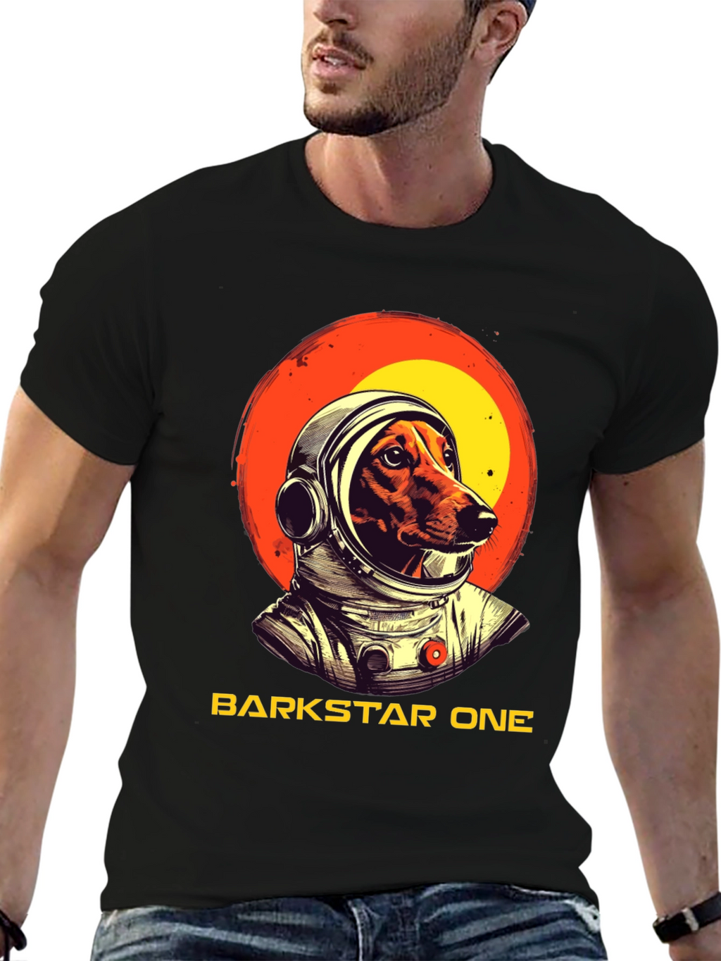 Camiseta Negra Barkstar One Astronauta Perro
