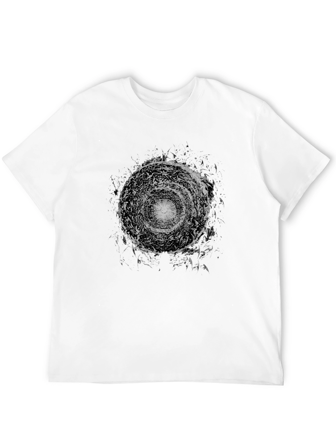 Camiseta Negra con Diseño Abstracto Circular