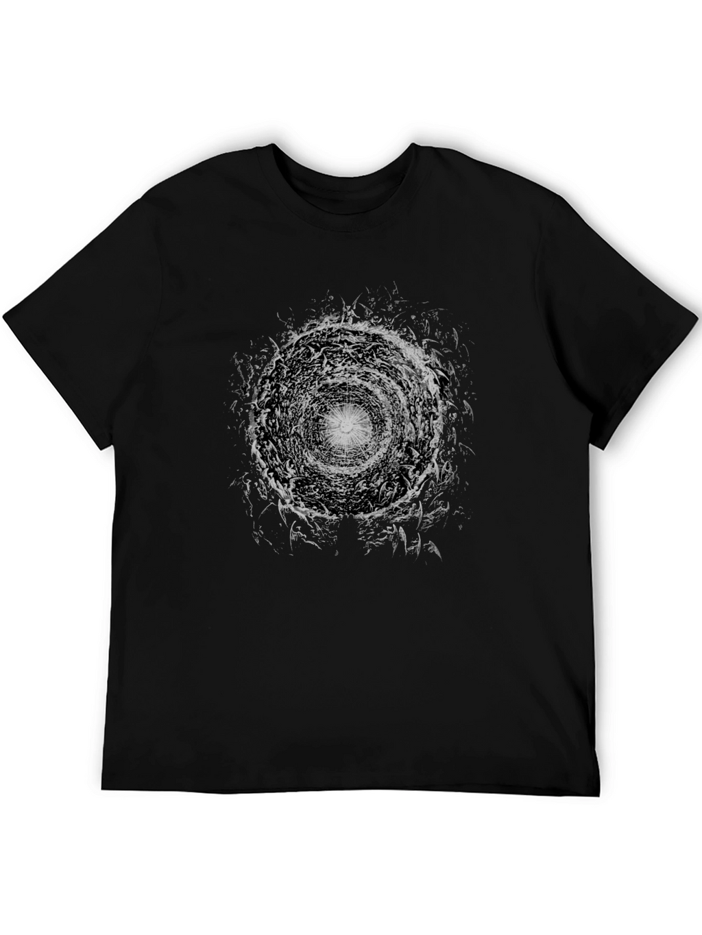 Camiseta Negra con Diseño Abstracto Circular
