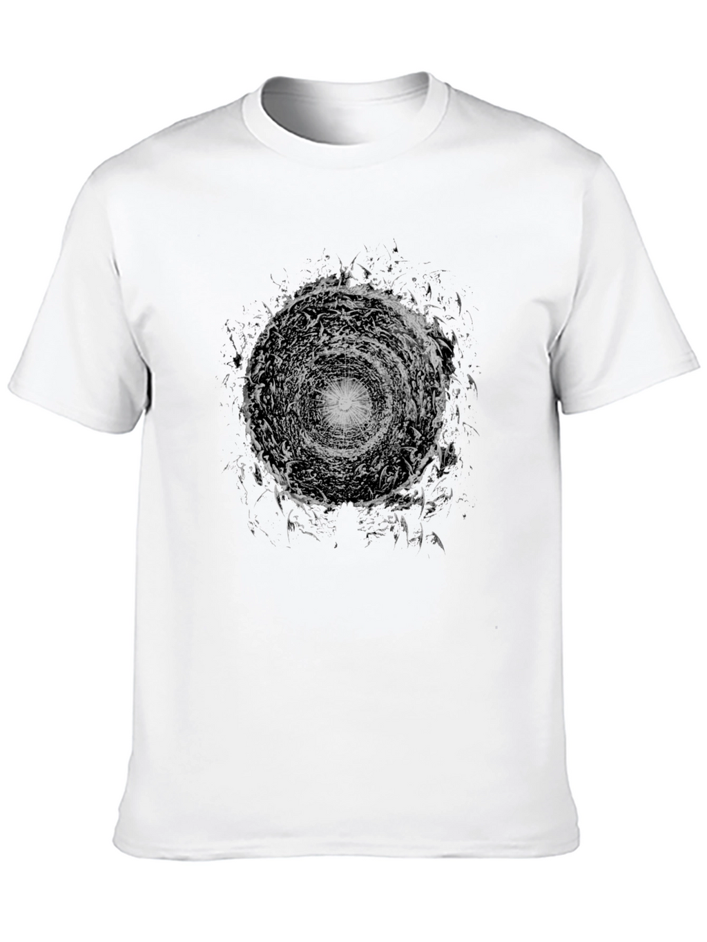 Camiseta Negra con Diseño Abstracto Circular