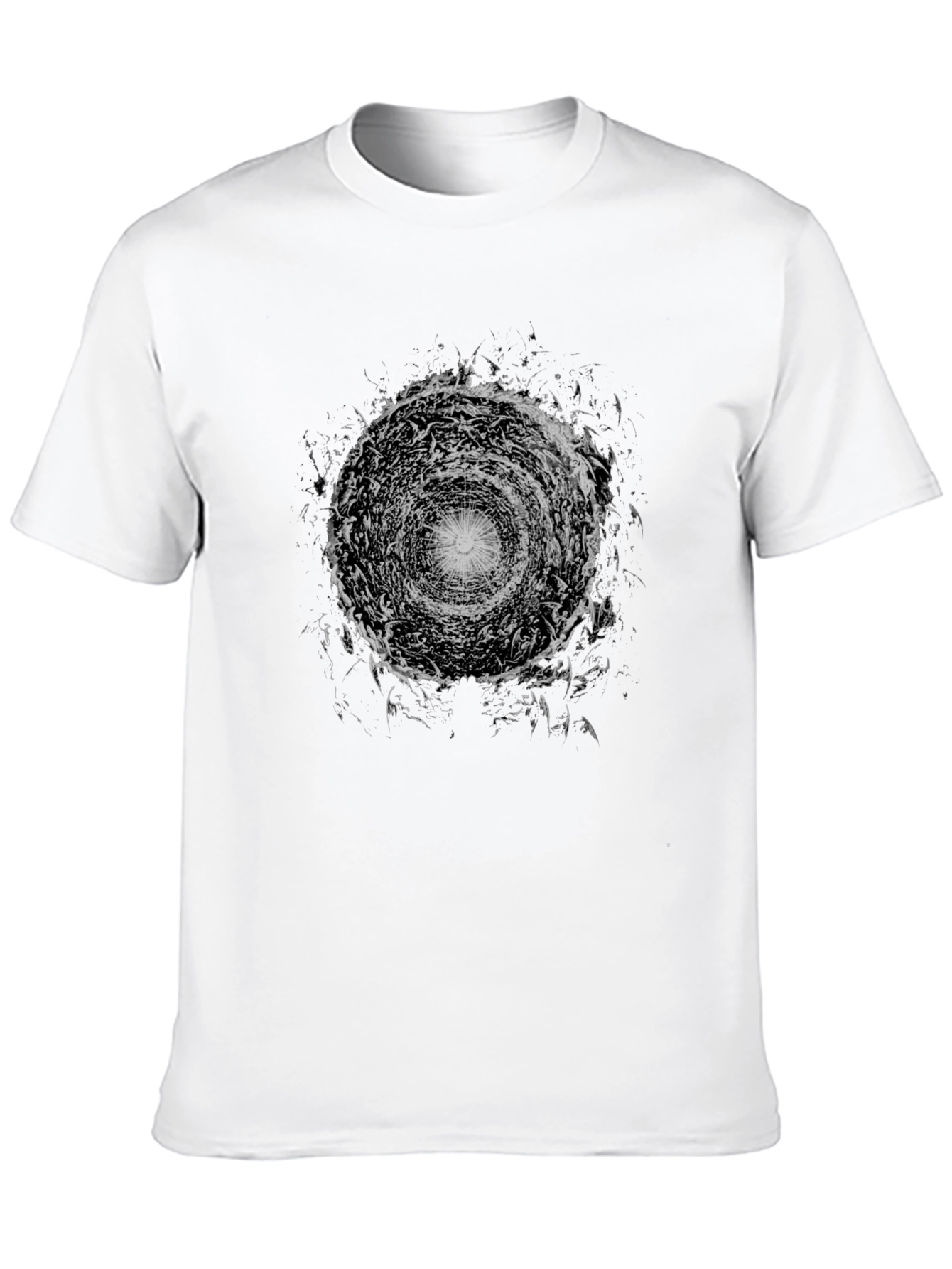 Camiseta Negra con Diseño Abstracto Circular
