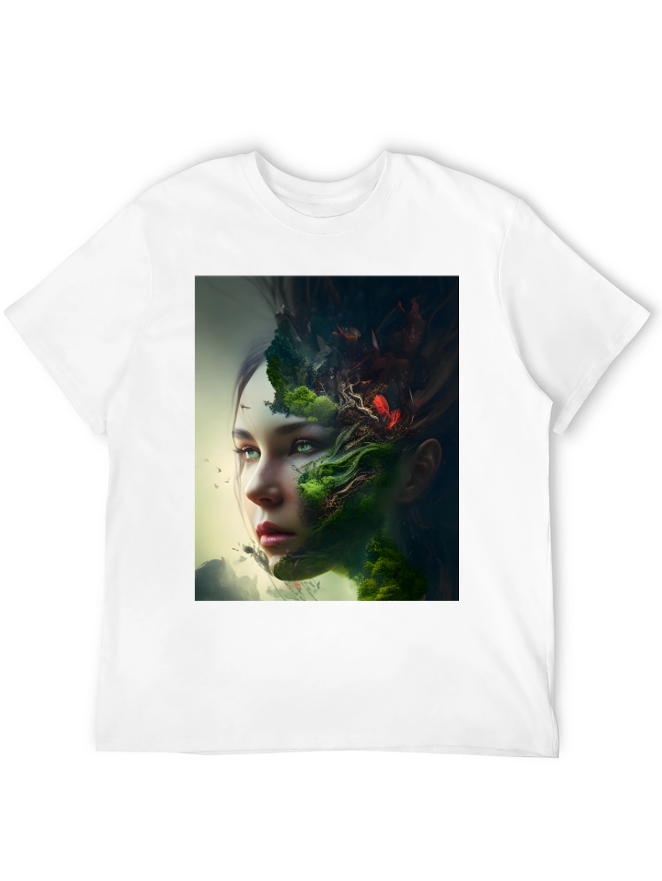 Camiseta Negra con Diseño Artístico de Naturaleza
