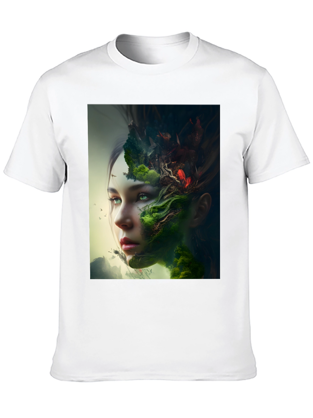 Camiseta Negra con Diseño Artístico de Naturaleza