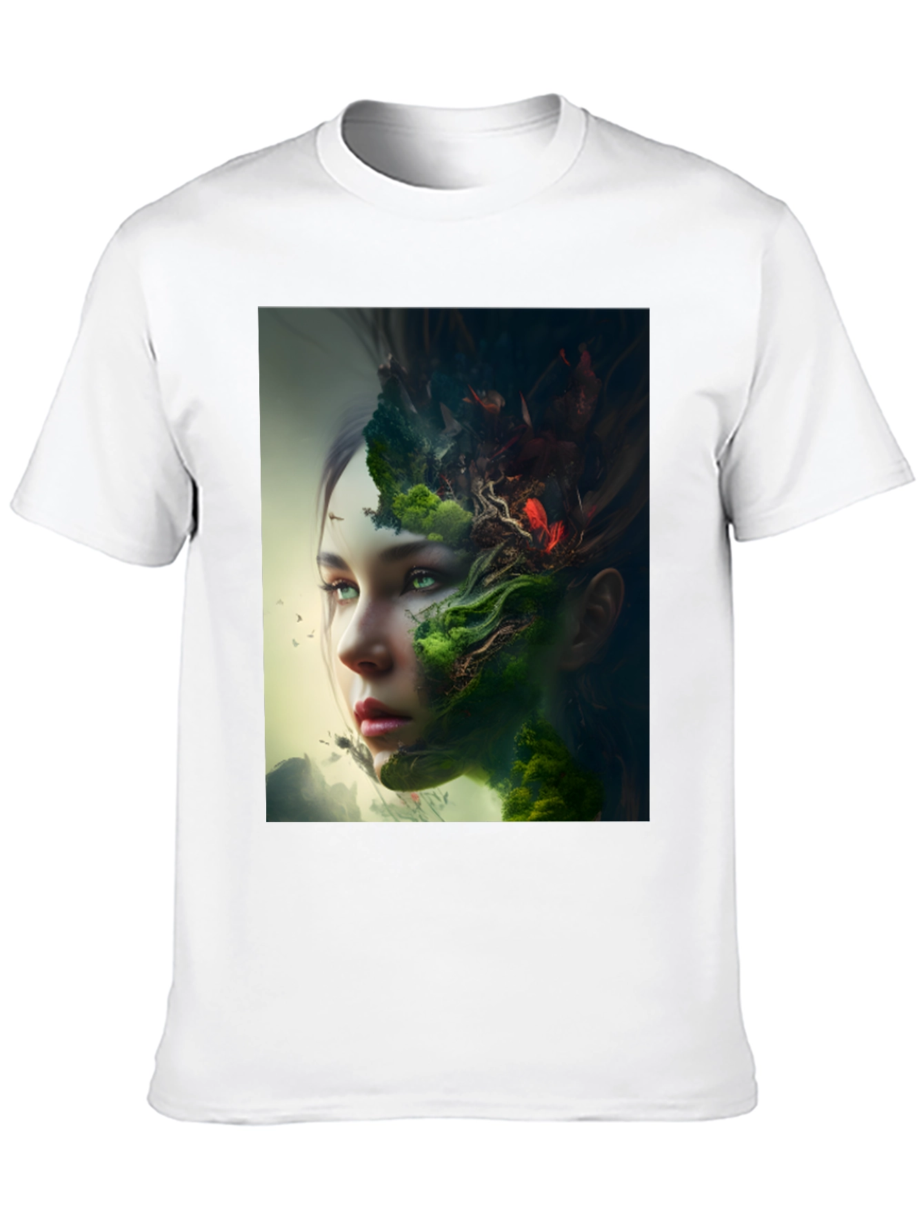 Camiseta Negra con Diseño Artístico de Naturaleza