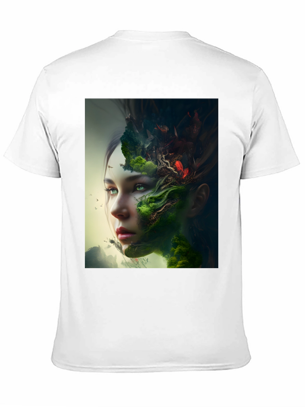 Camiseta Negra con Diseño Artístico de Naturaleza