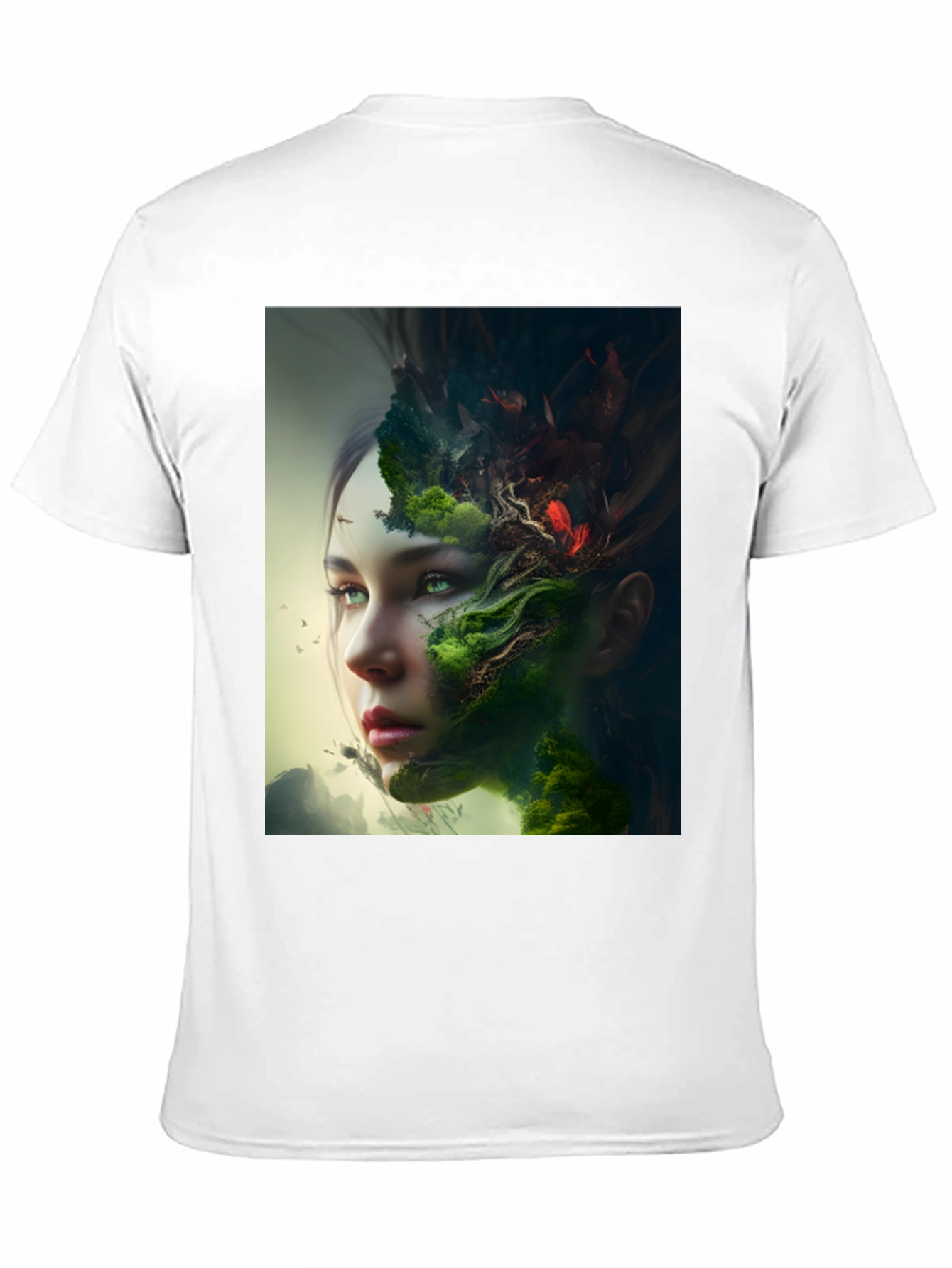 Camiseta Negra con Diseño Artístico de Naturaleza