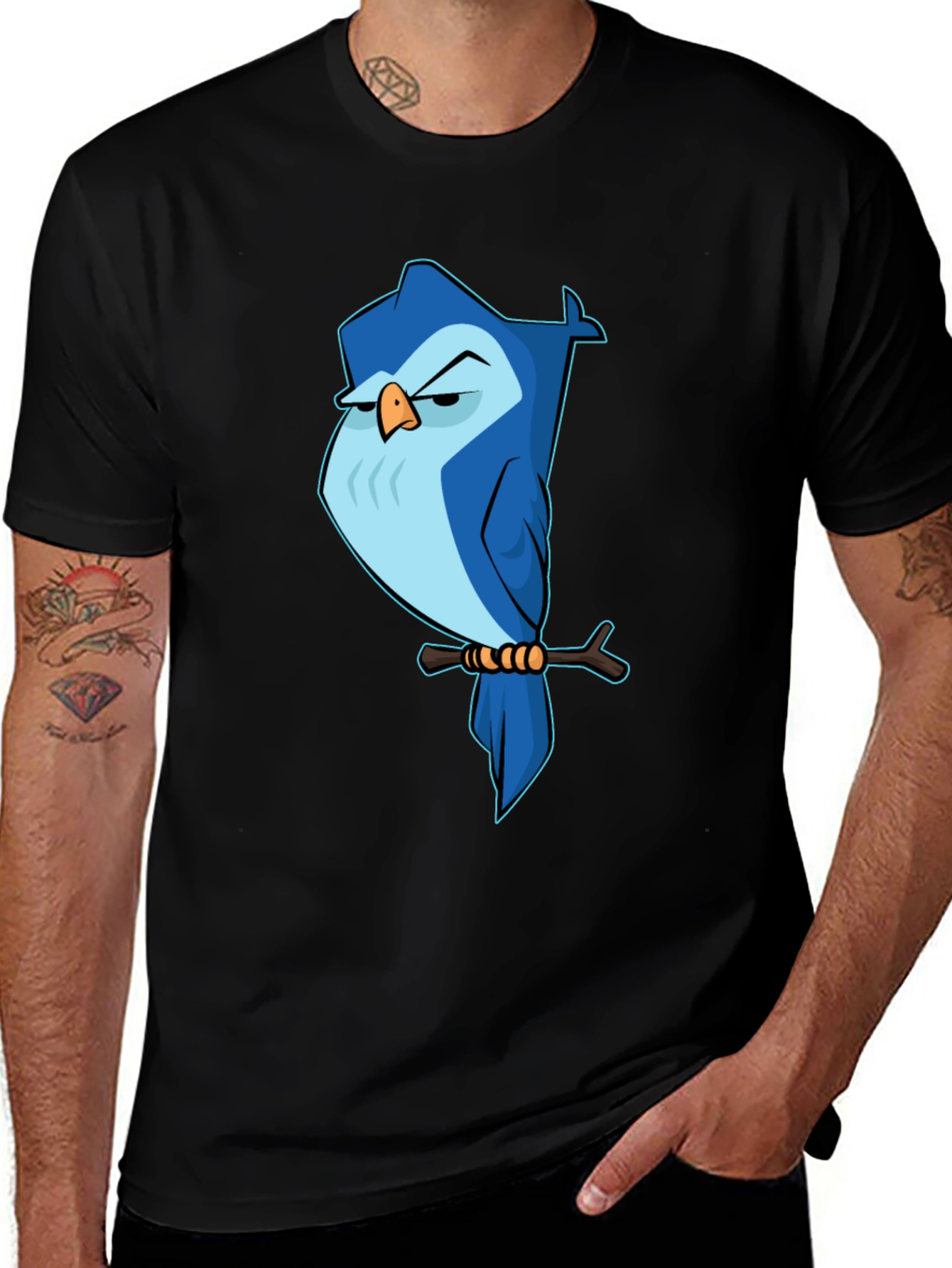 Camiseta Negra con Búho Azul de Dibujos Animados