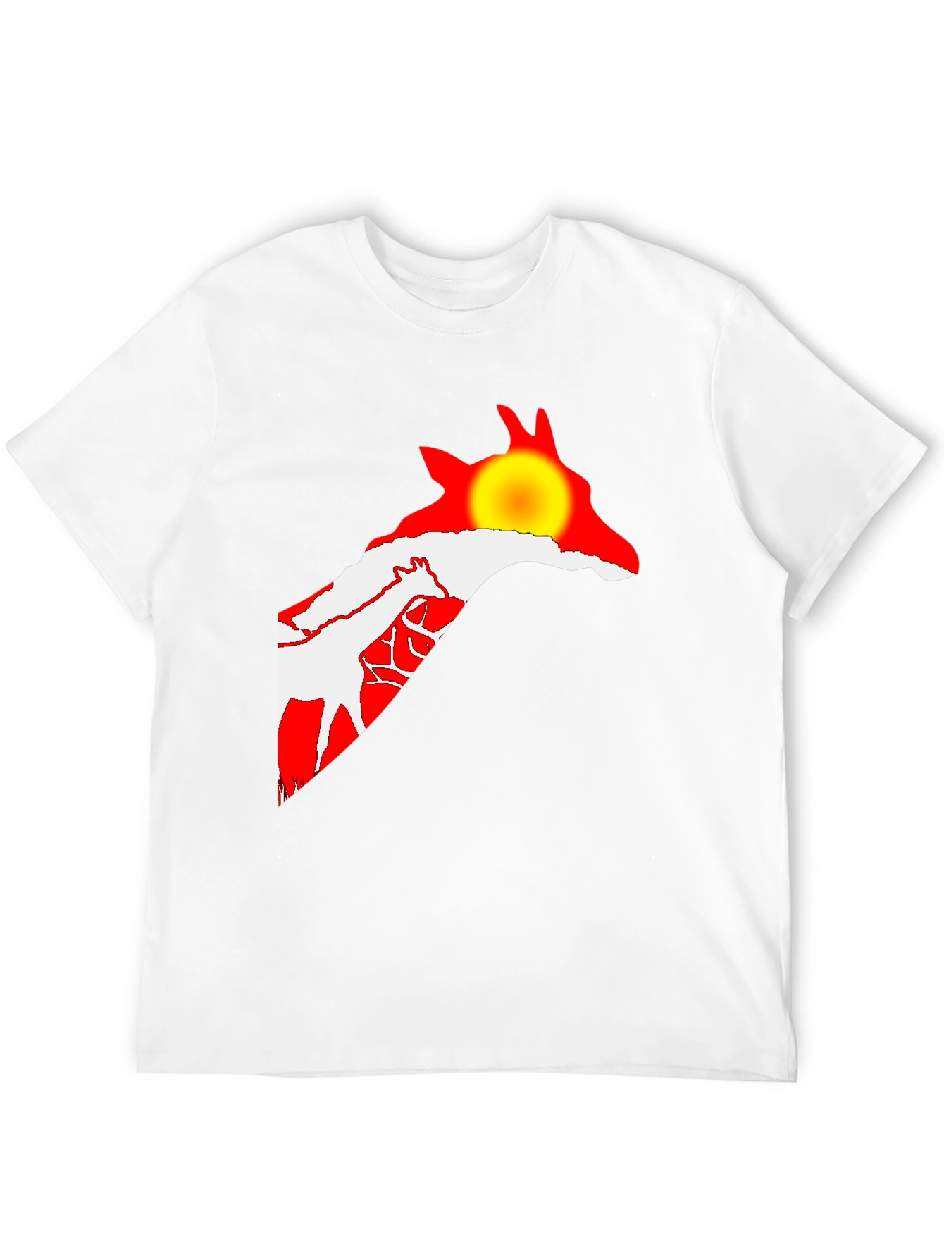 Camiseta Negra con Diseño de Jirafa y Sol Abstracto