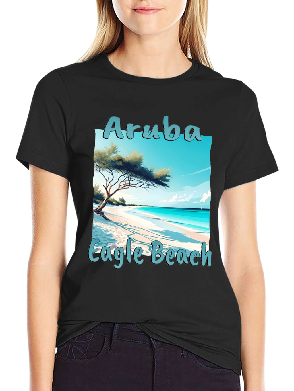 Camiseta Negra Aruba Eagle Beach Vacaciones