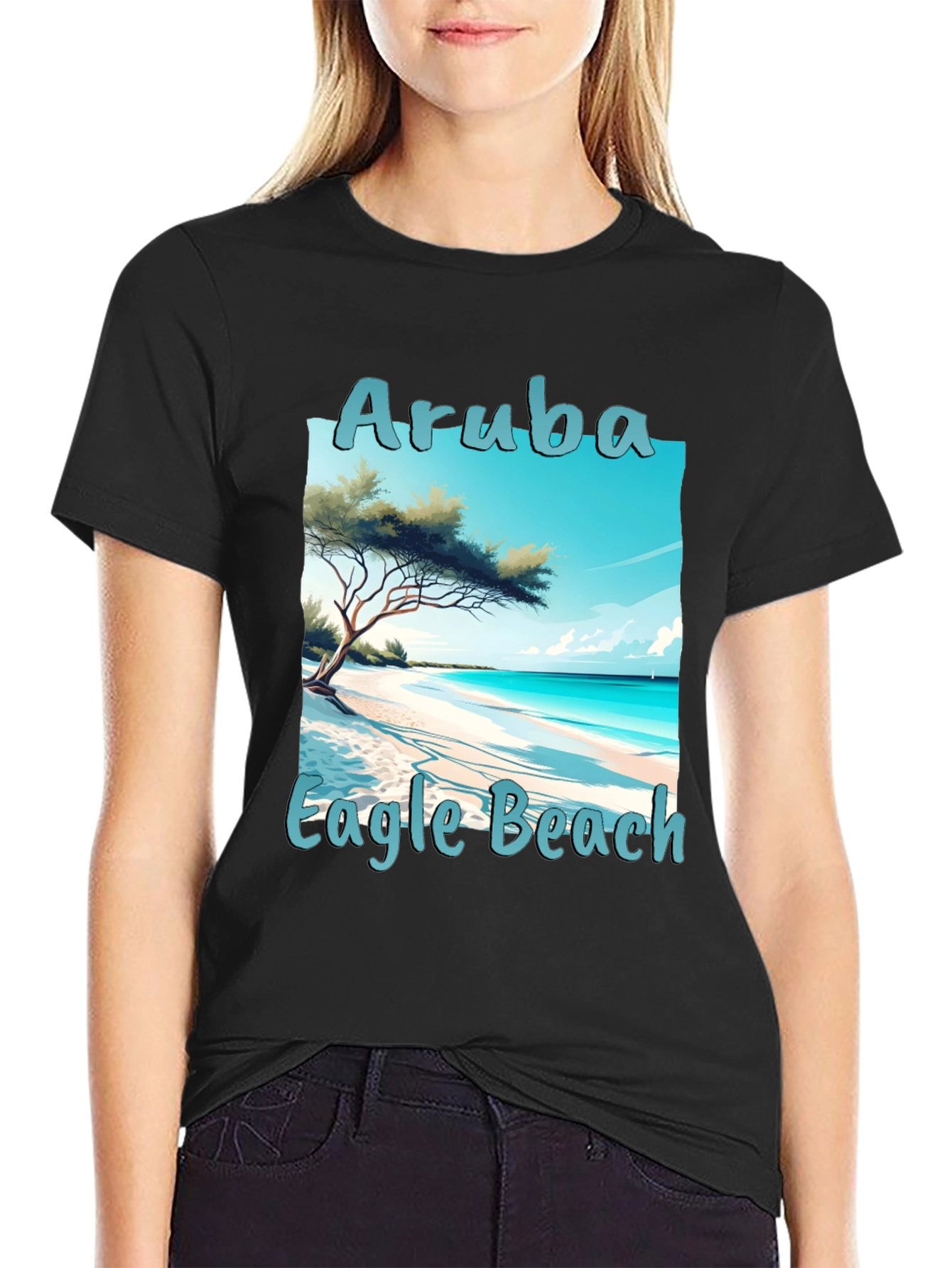 Camiseta Negra Aruba Eagle Beach Vacaciones