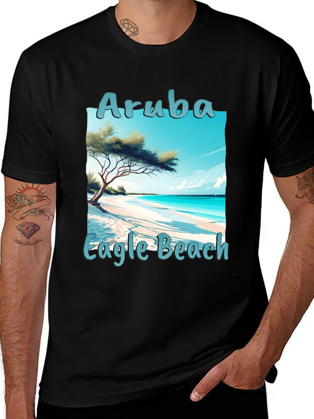 Camiseta Negra Aruba Eagle Beach Vacaciones